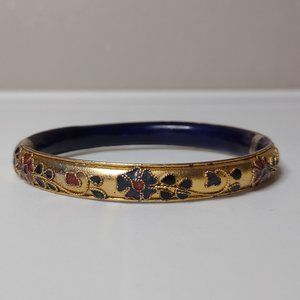 Vintage Gold Tone Hinged Flower Bangle